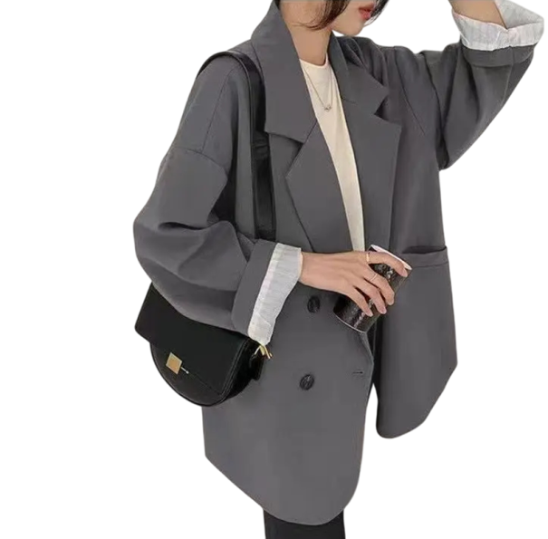 Damen elegantes Sakko mit Kragen und Taschen Einfarbiges Sakko mit Knöpfen aus Polyester Stilvolle Jacke in verschiedenen Farben für Arbeit und Freizeit grau M