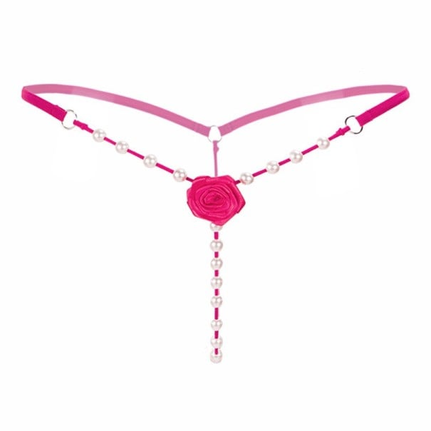 Damen erotische G-String Tangas mit Perlen-Schnüren Dekorative Rose vorne Perlenimitat Universelle Größe Nylon mit Spandex dunkelrosa