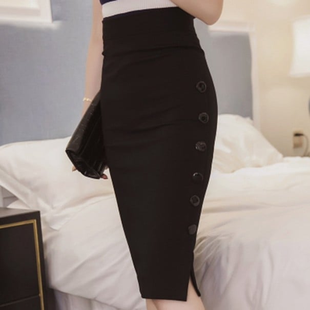 Damen-Etuirock mit Knöpfen A1150 schwarz XS