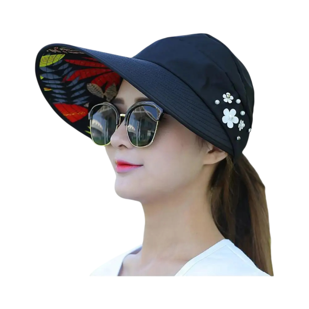 Damen Faltbare Sonnenkappe 54–60 cm Polyesterfaser Leichte verstellbare Sommerkappe für Strand, Sport und Reisen schwarz