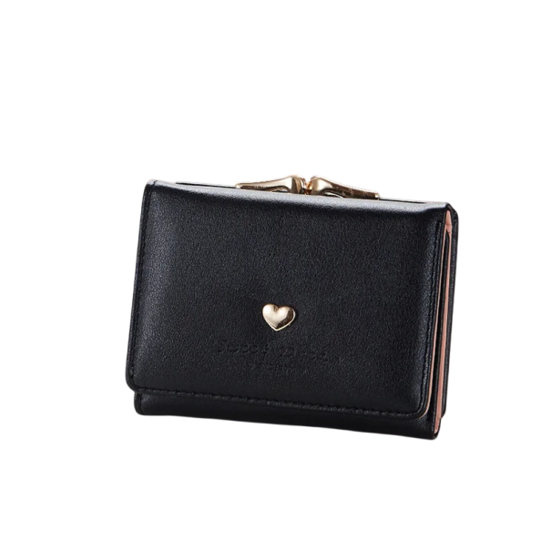 Damen Faltgeldbörse 10–40,5 cm Herzdetail Druckknopf Tasche Synthetisches Leder und Polyvinyl Kompaktes Design schwarz