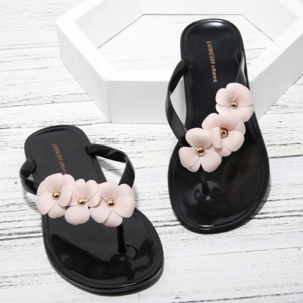 Damen-Flip-Flops mit Blumen schwarz 38