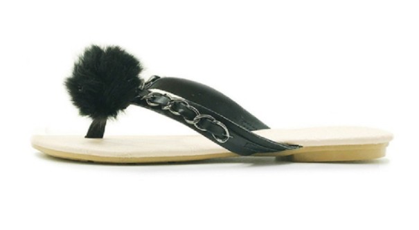 Damen-Flip-Flops mit Bommel schwarz 41