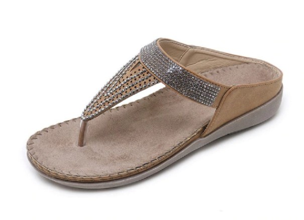 Damen-Flip-Flops mit Strasssteinen beige 41