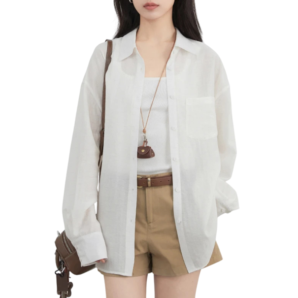 Damen Freizeitbluse mit langen Ärmeln, lockerer Schnitt, mit Ausschnitt und Schlitz am Rücken, mit Schleifenbindung und Brusttasche weiß M