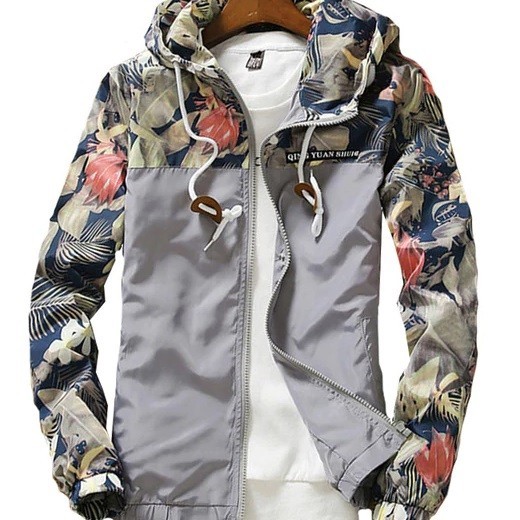 Damen-Frühlingsjacke mit Blumen J1038 grau L