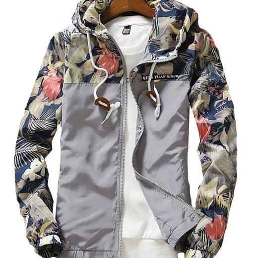 Damen-Frühlingsjacke mit Blumen J1038 grau M