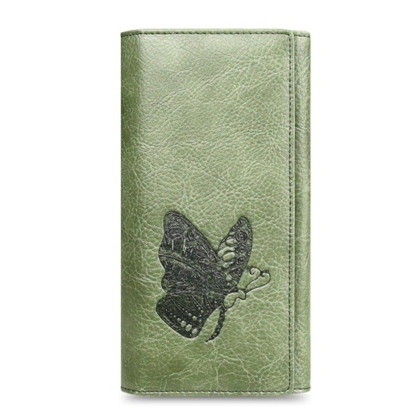 Damen-Geldbörse aus Leder mit Schmetterling oliv