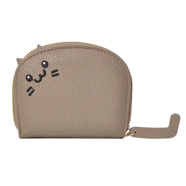 Damen-Geldbörse mit Katzenmotiv, 10,5 x 8,5 x 2,5 cm, PU-Leder, mehrere Kartenfächer, modische Geldbörse, süßer Ausweishalter khaki