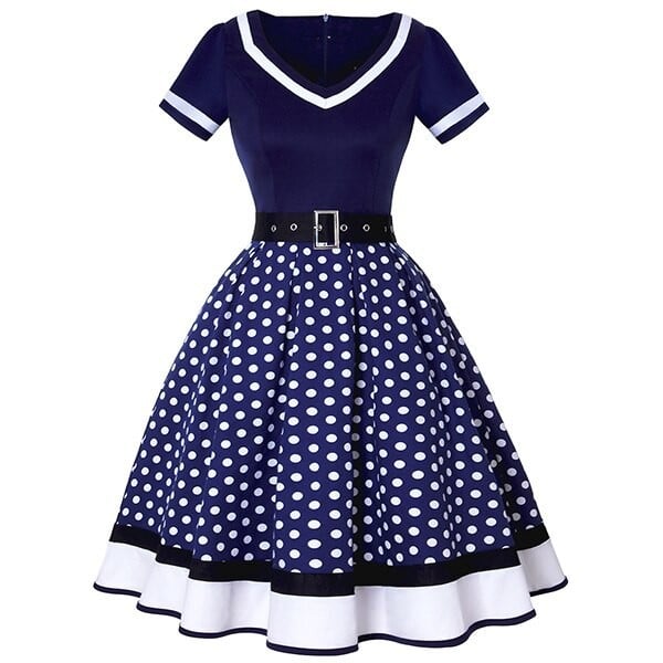 Damen gepunktetes Retro Kleid XL 6