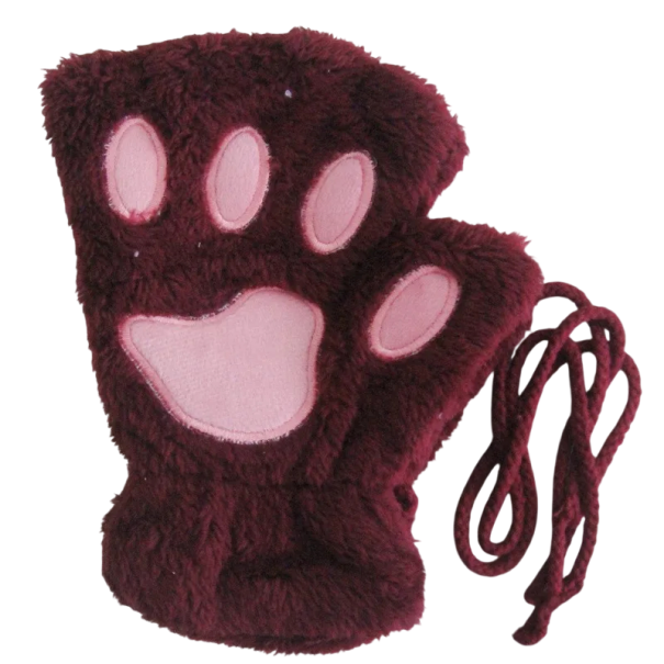 Damen gestrickte Fäustlinge Universelle Größe Plüsch Polyester Wärmende Winterhandschuhe mit Katzenpfoten-Muster Weiche bequeme Fäustlinge weinrot