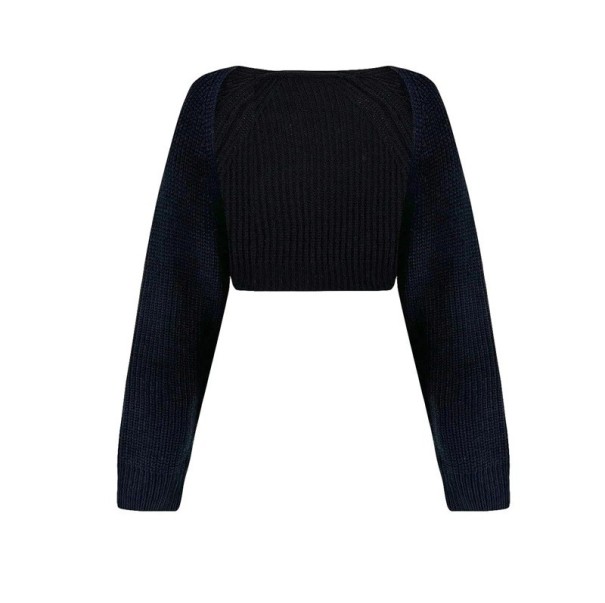 Damen gestrickter Cardigan mit langen Ärmeln Einfarbiger Crop-Überwurf ohne Verschluss Stilvoller Pullover aus Acryl für den täglichen Gebrauch schwarz L