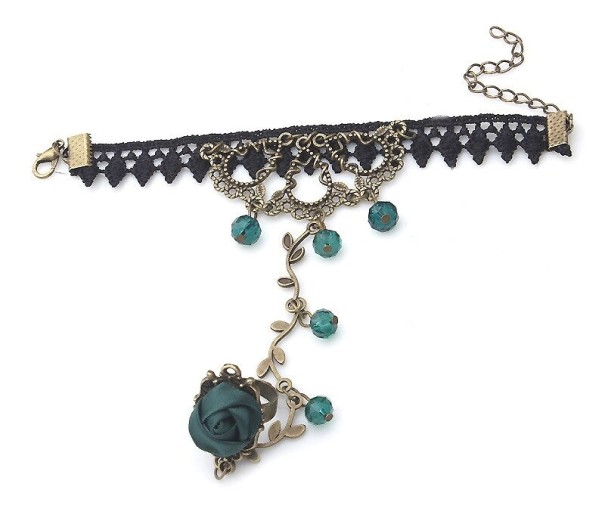Damen-Gothic-Armband mit Ring türkis