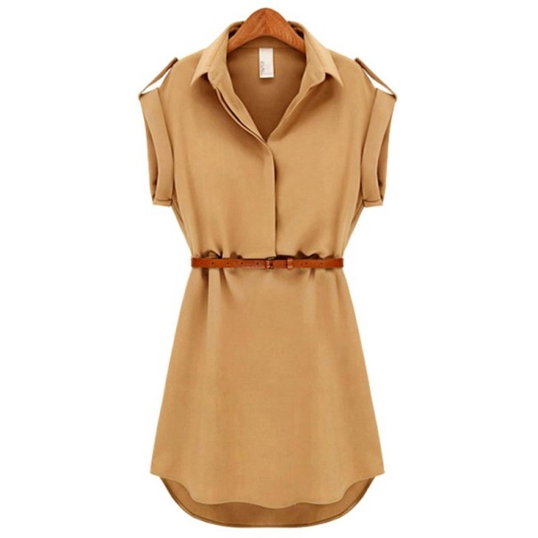 Damen-Hemdkleid mit Gürtel beige M