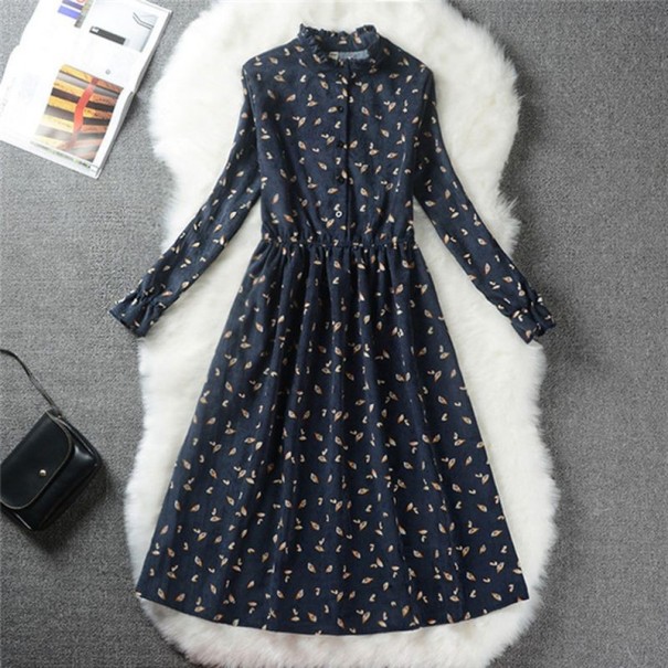 Damen Herbstkleid mit Stehkragen dunkelblau M