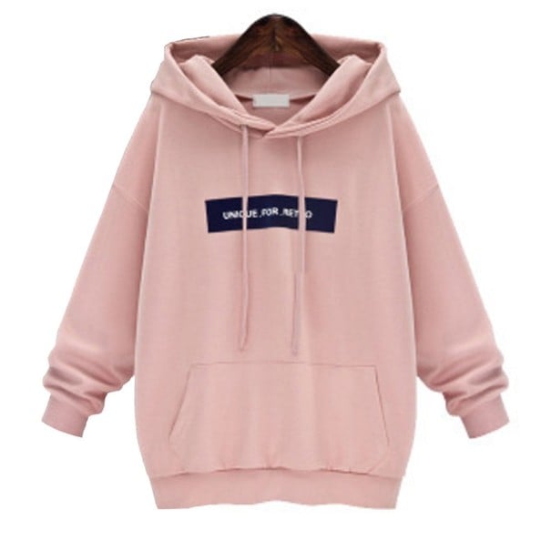 Damen Hoodie mit Kapuze und Druckschrift auf der Brust Kängurutasche Verstellbare Kordeln Gerippte Bündchen und Saum Lockere Passform rosa L