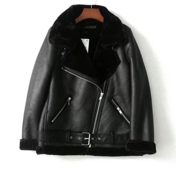Damen-Isolierjacke aus Kunstleder schwarz S