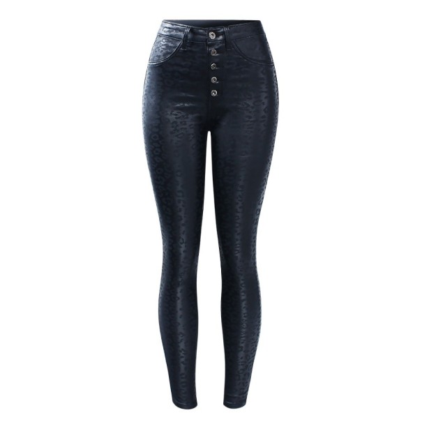 Damen-Jeans aus Kunstleder mit Leopardenmuster L