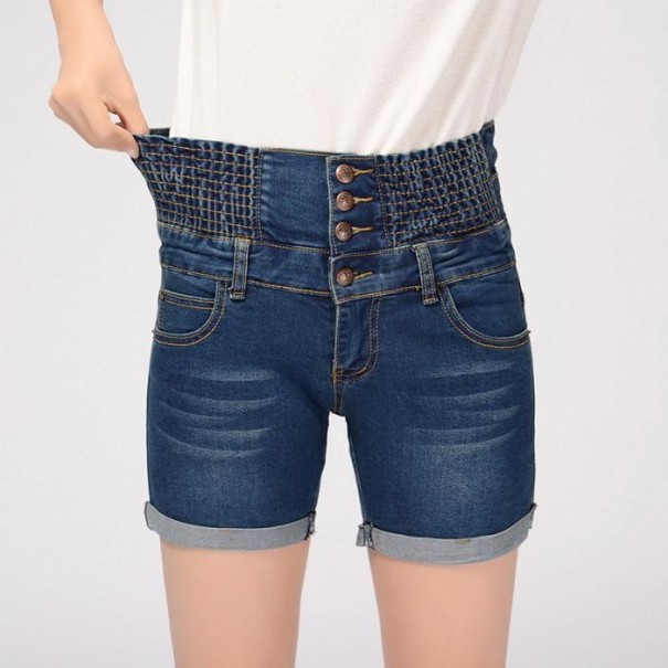 Damen-Jeansshorts mit hoher Taille dunkelblau 29