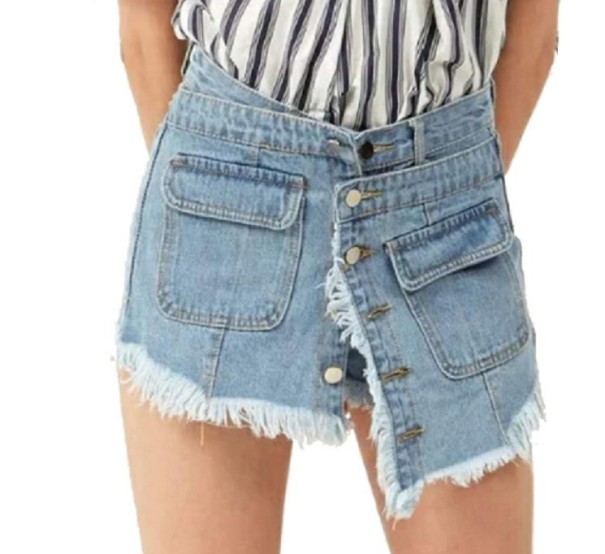 Damen-Jeansshorts mit Knöpfen L