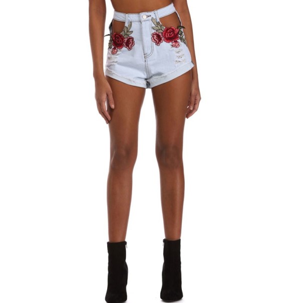 Damen-Jeansshorts mit Rosen J1083 weiß 36