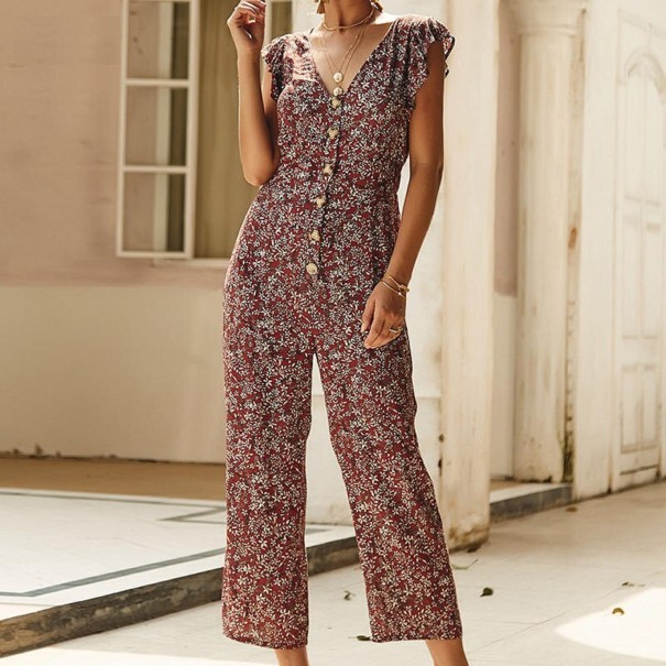Damen-Jumpsuit mit Blumenmuster A1943 rot S