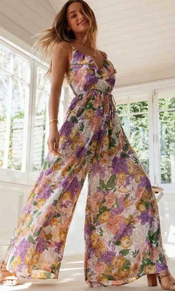 Damen-Jumpsuit mit Blumenmuster und Rüschen A2049 S