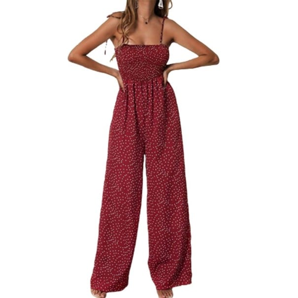 Damen-Jumpsuit mit Punkten und Trägern rot S