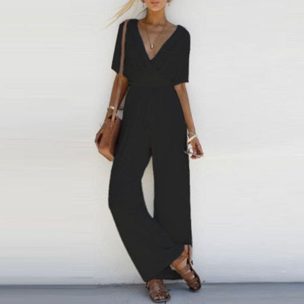 Damen-Jumpsuit mit V-Ausschnitt schwarz L