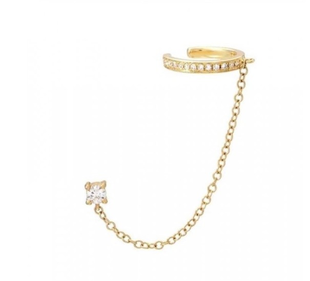 Damen-Kettenohrring mit Ohrläppchen golden 1