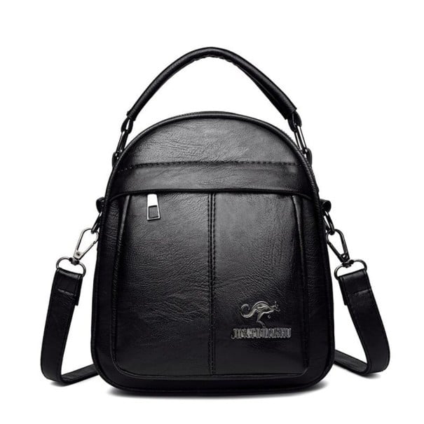 Damen kleine Handtasche und Umhängetasche Runde Form mit Obergriff Vordertasche mit Reißverschluss Abnehmbarer Schultergurt Kunstleder 21 x 23 schwarz