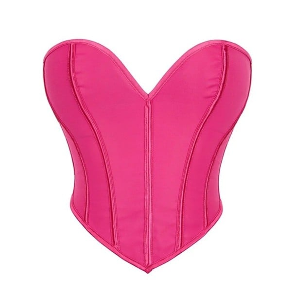 Damen Korsett ohne Träger Einfarbig V-Ausschnitt Schnürung hinten Polyester Eleganter figurbetonter Top dunkelrosa XL