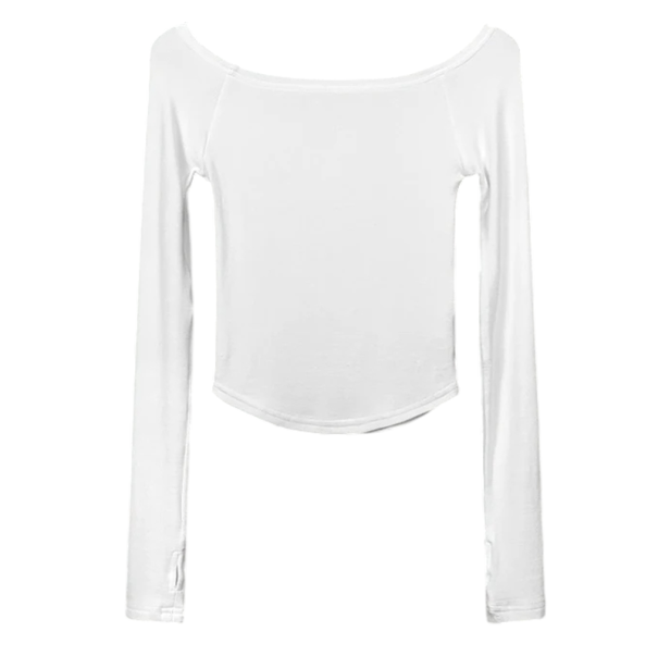 Damen Langarm Top Schulterfrei Elastisches Crop Top Slim Fit T-Shirt Elegant Casual Taille Slim Top weiß