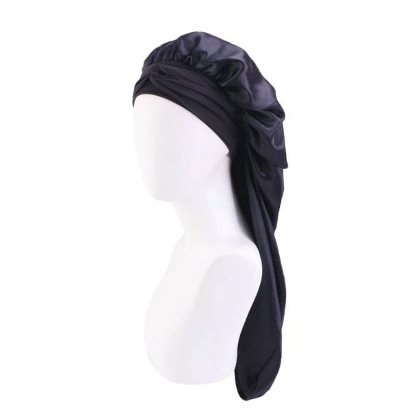 Damen lange Satin Schlafmütze mit elastischem Band, universelle Größe, Polyester schwarz