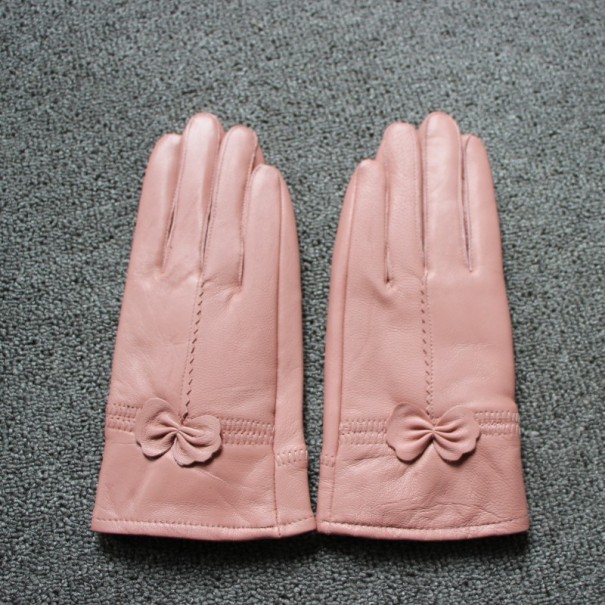 Damen-Lederhandschuhe mit Schleife altrosa