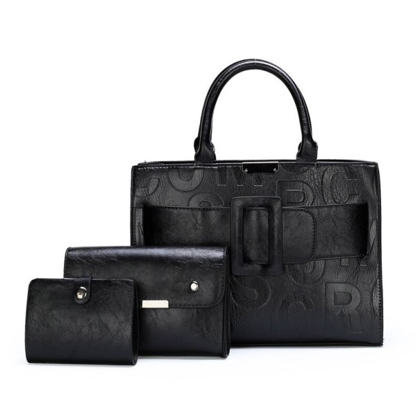 Damen-Lederhandtaschen-Set 3-tlg. M1660 schwarz