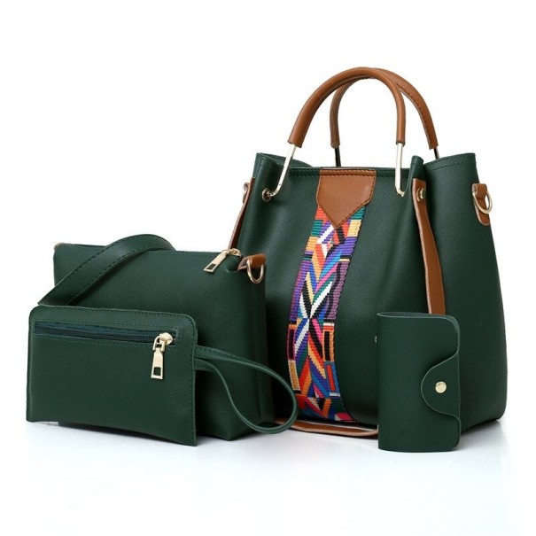 Damen-Lederhandtaschen-Set 4-tlg. M1069 dunkelgrün