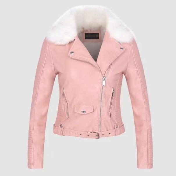 Damen-Lederjacke mit Fell P2221 rosa S