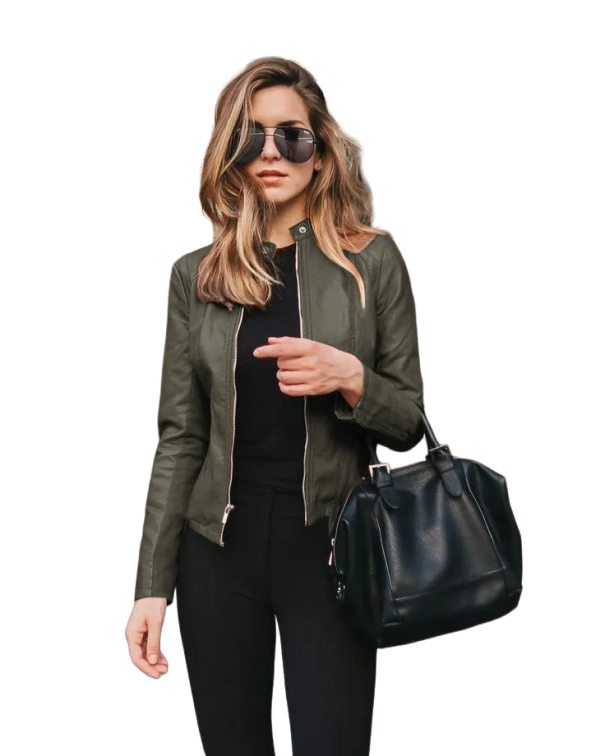 Damen-Lederjacke V150 dunkelgrün XL