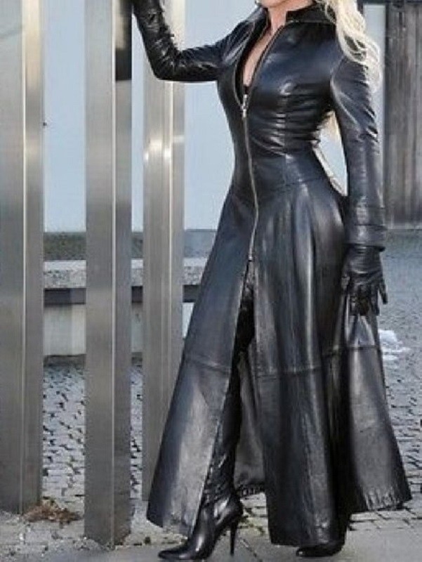 Damen-Ledermantel P2382 schwarz 4XL