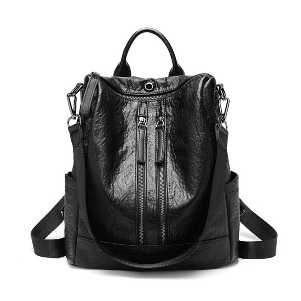 Damen-Lederrucksack E656 schwarz 1