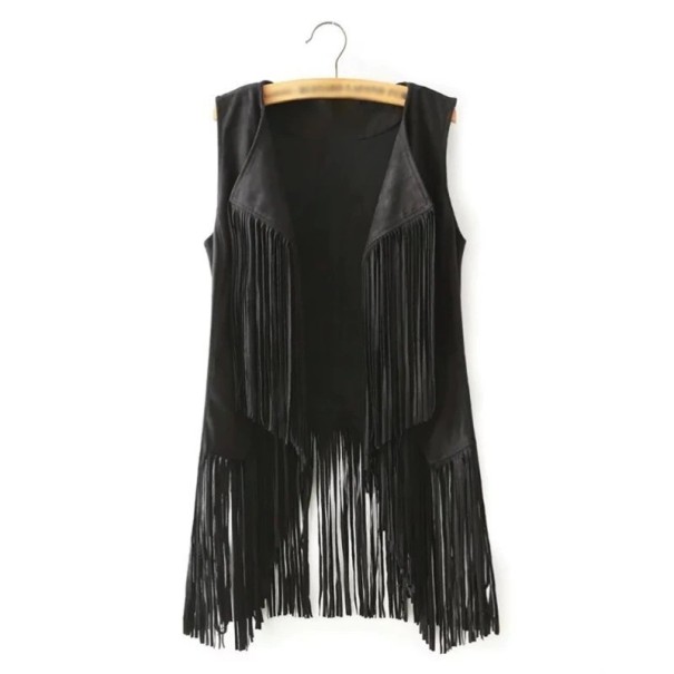 Damen-Lederweste mit Fransen P1771 schwarz XS