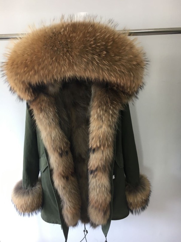 Damen-Luxusjacke mit Pelzmantel J2796 grün M Damen-Luxusjacke mit Pelzmantel J2796 grün M