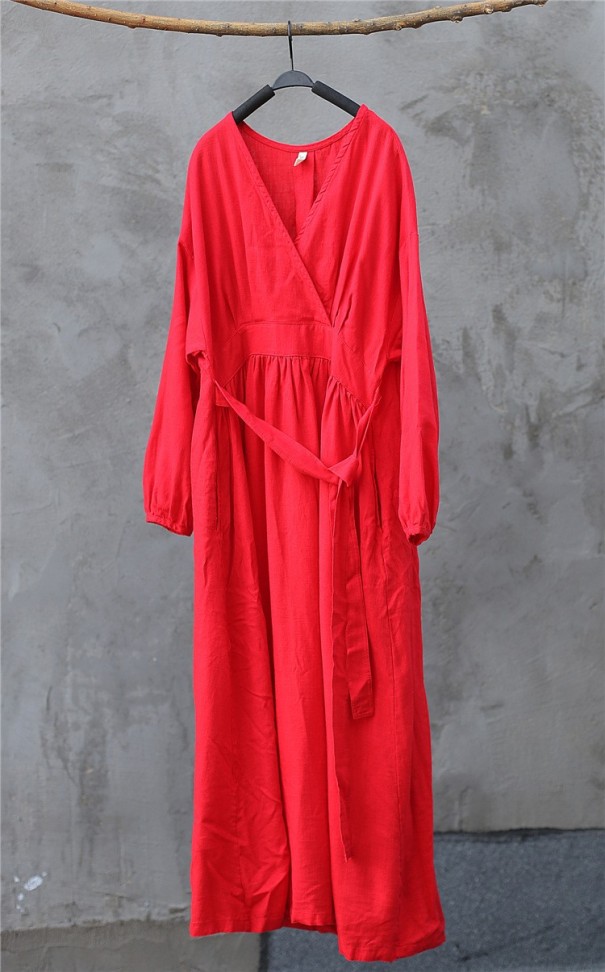 Damen-Maxikleid aus Baumwolle rot