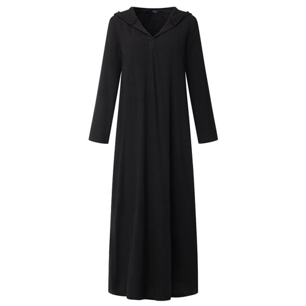 Damen-Maxikleid mit Kapuze schwarz 4XL