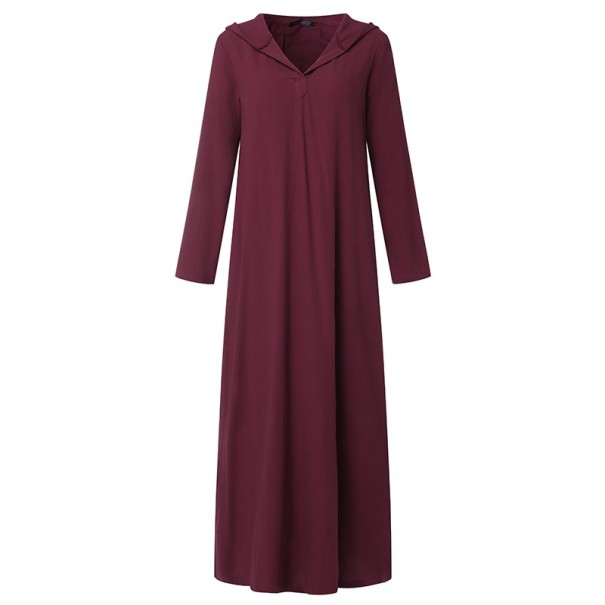 Damen-Maxikleid mit Kapuze weinrot 3XL