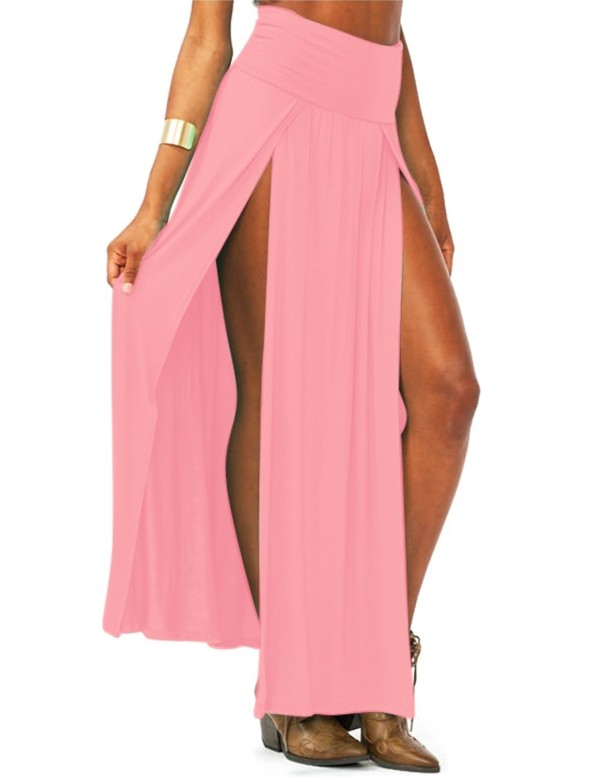 Damen-Maxirock mit hohen Schlitzen rosa