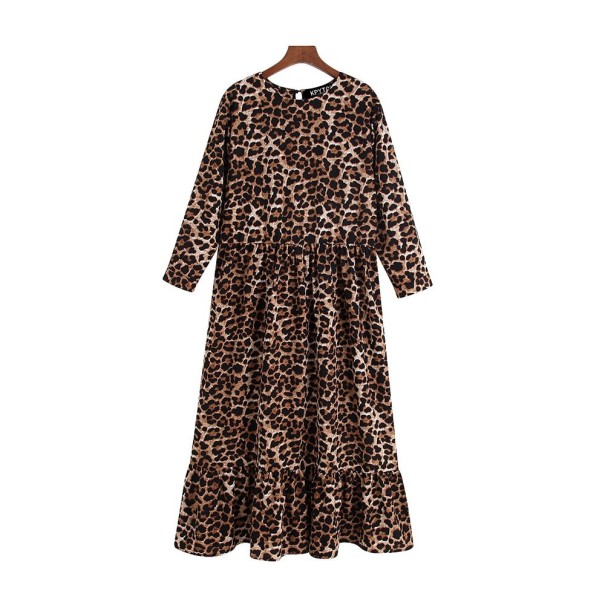 Damen-Midikleid mit Rüschen leopard XS