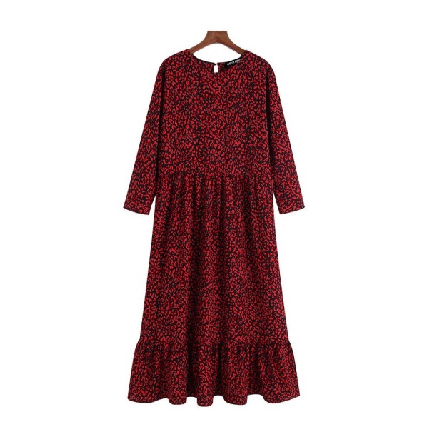 Damen-Midikleid mit Rüschen rot XS