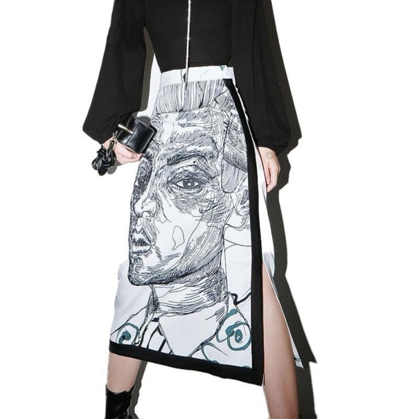 Damen-Midirock mit Gesicht und Schlitz XS